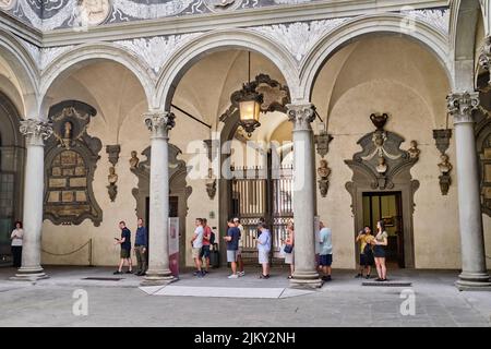 Visitots Queueing in the courtyard of the Riccardi Medici Palace Florence Italy Stock Photo