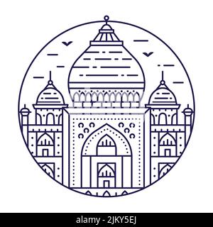 Taj Mahal India Circle Icon in Line Art Style Stock Vector