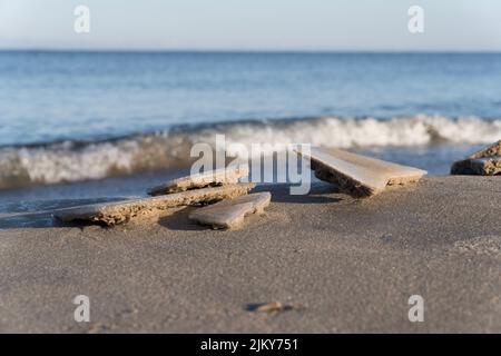 Melting ice on a sandy beach Stock Photo