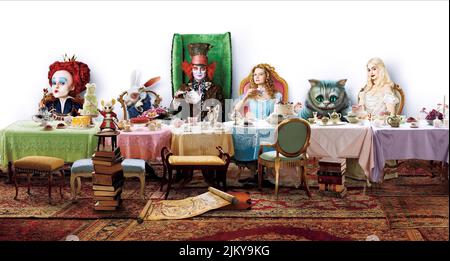 CARTER,RABBIT,DEPP,WASIKOWSKA,CAT,HATHAWAY, ALICE IN WONDERLAND, 2010 Stock Photo