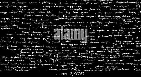 White handwritten illegible phrases seamless pattern with blots on black background Stock Vector