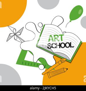 design template for art school, studio. Vector illustration Stock Vector