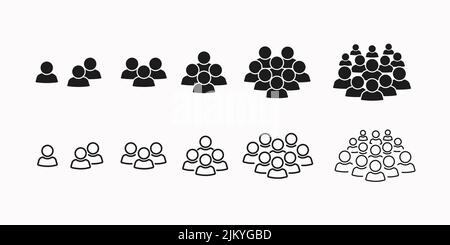 Black flat icon set of group of people team, collaboration . Business vector illustration. Stock Vector