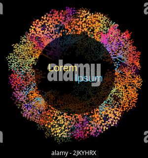 Vector wreath of autumn leaves in doodle flat style. Colorful illustration. Round frame, border. Theme is forest, happy fall, thanksgiving Stock Vector