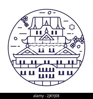 Himeji Castle Japan Landmark Line Circle Icon Stock Vector