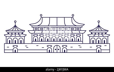 Forbidden City Palace Building in Line Art Stock Vector