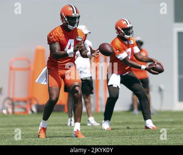 Berea, United States. 03rd Aug, 2022. Cleveland Browns quarterback Deshaun  Watson (4) scrambles during training camp in Berea, Ohio, on Wednesday,  August 3, 2022. Photo by Aaron Josefczyk/UPI Credit: UPI/Alamy Live News