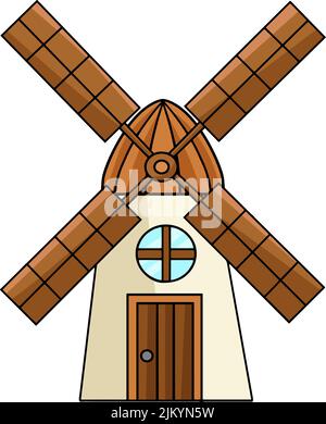 Windmill House Cartoon Colored Clipart  Stock Vector