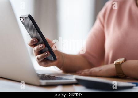 Always stay connected. a woman working from home.