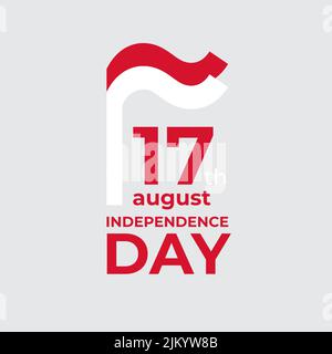 August 17, indonesia independence day. Vector template with wavy indonesian flag in simple concise style, icon. National holiday of Indonesia Stock Vector