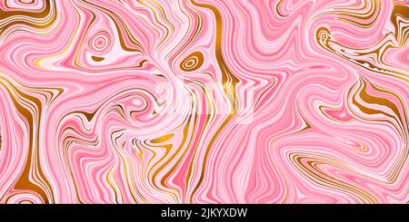 Pink and gold seamless marble pattern with psychedelic swirls. Vector liquid acrylic texture. Flow art. Trippy 70s textile background. Tie dye simple Stock Vector