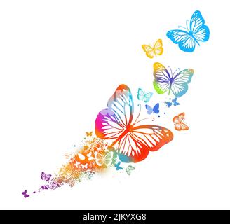 Abstract multicolored butterflies with splashes of paint. Vector illustration Stock Vector