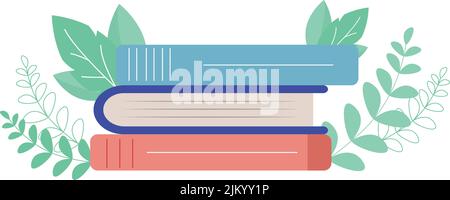 Books and plant branches semi flat color vector object Stock Vector
