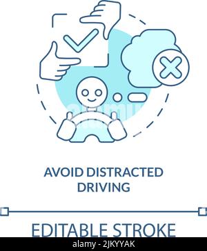 Avoid distracted driving turquoise concept icon Stock Vector