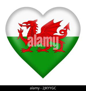 Wales flag heart button 3d illustration isolated on white with clipping path Stock Photo