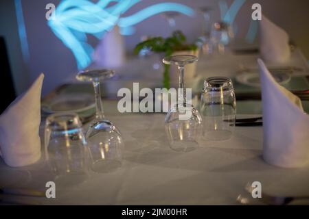Few empty wineglasses on the table Stock Photo