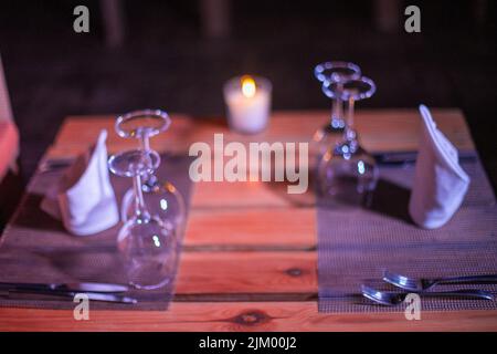 Few empty wineglasses on the table Stock Photo