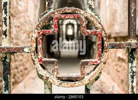 A metal gate and entrance to the medical ward at Eastern State Penitentiary in Philadelphia, PA Stock Photo