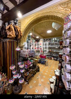 Granada, Spain, 04-11-2022. Images of Jewish quarter shop of Granada, with its souvenirs. Stock Photo