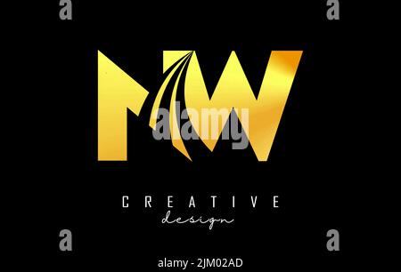Creative golden letter NW n w logo with leading lines and road concept design. Letters with geometric design. Vector Illustration with letter and crea Stock Vector