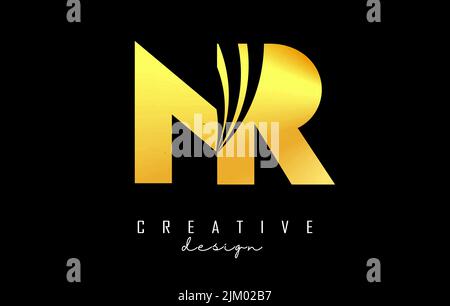 Creative golden letter NR n r logo with leading lines and road concept design. Letters with geometric design. Vector Illustration with letter and crea Stock Vector
