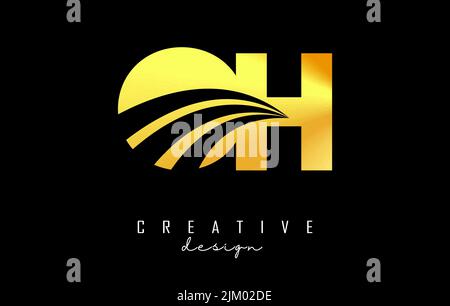 Creative golden letter Oh o h logo with leading lines and road concept design. Letters with geometric design. Vector Illustration with letter and crea Stock Vector
