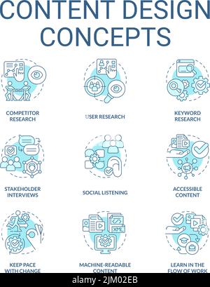 Content design turquoise concept icons set Stock Vector