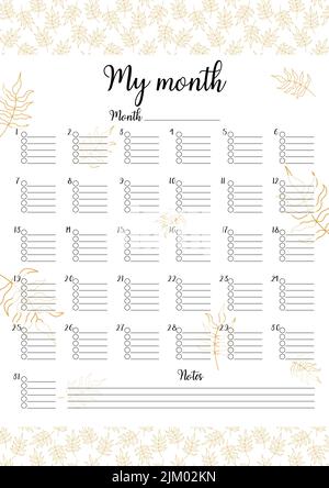 Month task minimalist planner page design Stock Vector Image & Art - Alamy