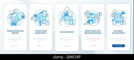 Driving safety rules for commercial drivers blue onboarding mobile app screen Stock Vector