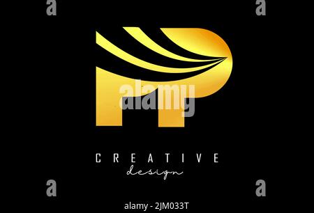 Creative golden letter Pp p logo with leading lines and road concept design. Letters with geometric design. Vector Illustration with letter and creati Stock Vector