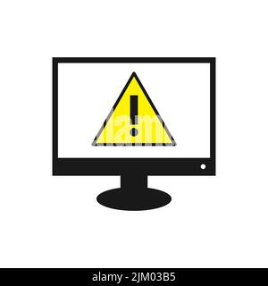 Black monitor with exclamation mark. Vector illustration. Computer with exclamation point on screen Stock Vector