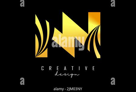 Creative golden letter Nn n logo with leading lines and road concept design. Letters with geometric design. Vector Illustration with letter and creati Stock Vector