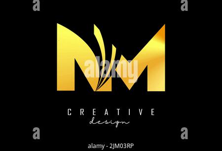 Creative golden letter Nm n m logo with leading lines and road concept design. Letters with geometric design. Vector Illustration with letter and crea Stock Vector