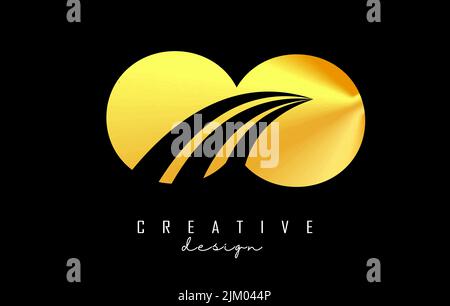 Creative golden letter OO o logo with leading lines and road concept design. Letters with geometric design. Vector Illustration with letter and creati Stock Vector