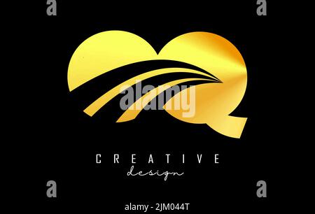 Creative golden letter OQ o q logo with leading lines and road concept design. Letters with geometric design. Vector Illustration with letter and crea Stock Vector