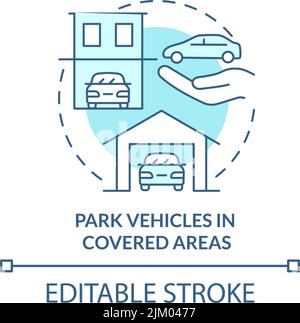 Park vehicles in covered areas turquoise concept icon Stock Vector
