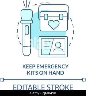 Keep emergency kits on hand turquoise concept icon Stock Vector
