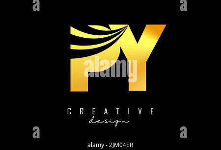 Creative golden letter Py p y logo with leading lines and road concept design. Letters with geometric design. Vector Illustration with letter and crea Stock Vector