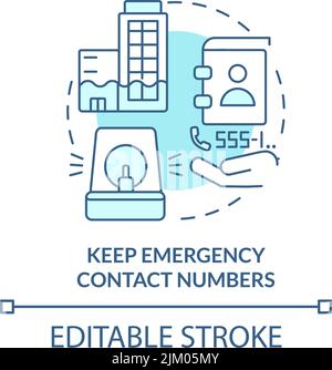 Keep emergency contact numbers turquoise concept icon Stock Vector