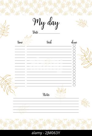 Daily planner template isolated. Printable to do list page. Blank personal task organizer. Vector illustration. Stock Vector