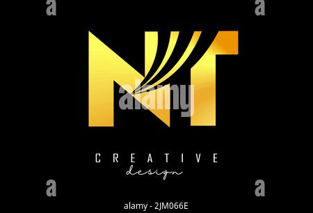 Creative golden letter Nt n t logo with leading lines and road concept design. Letters with geometric design. Vector Illustration with letter and crea Stock Vector