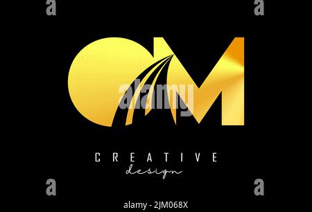 Creative golden letter Om o m logo with leading lines and road concept design. Letters with geometric design. Vector Illustration with letter and crea Stock Vector