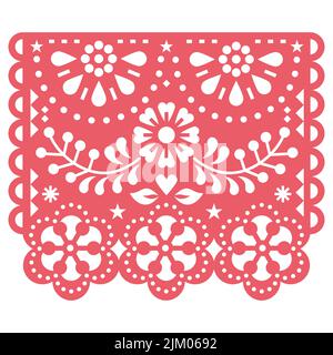 Mexican traditional Papel Picado vector design inspired by traditional cut out decoration from Mexico, floral garland decor Stock Vector