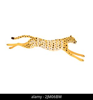 Vector flat jumping cheetah isolated on white background Stock Vector