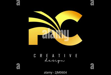 Creative golden letter PC p c logo with leading lines and road concept design. Letters with geometric design. Vector Illustration with letter and crea Stock Vector