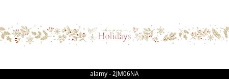 Lovely hand drawn horizontal seamless borders with winter branches, Christmas design, great for decorations, prints, cards - vector design Stock Vector
