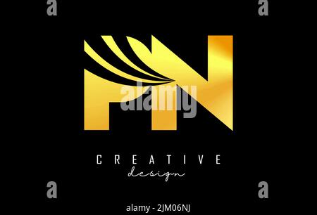 Creative golden letter Pn p n logo with leading lines and road concept design. Letters with geometric design. Vector Illustration with letter and crea Stock Vector