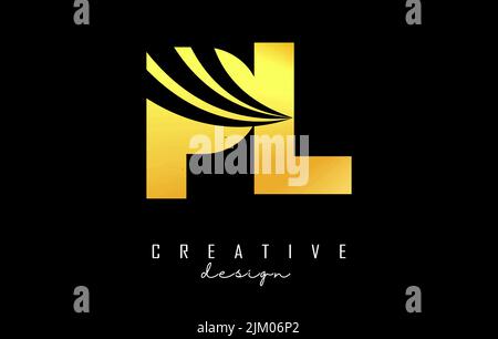 Creative golden letter PL p l logo with leading lines and road concept design. Letters with geometric design. Vector Illustration with letter and crea Stock Vector