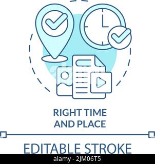 Right time and place turquoise concept icon Stock Vector