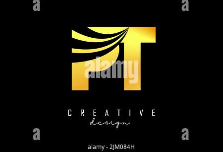 Creative golden letter PT p t logo with leading lines and road concept design. Letters with geometric design. Vector Illustration with letter and crea Stock Vector